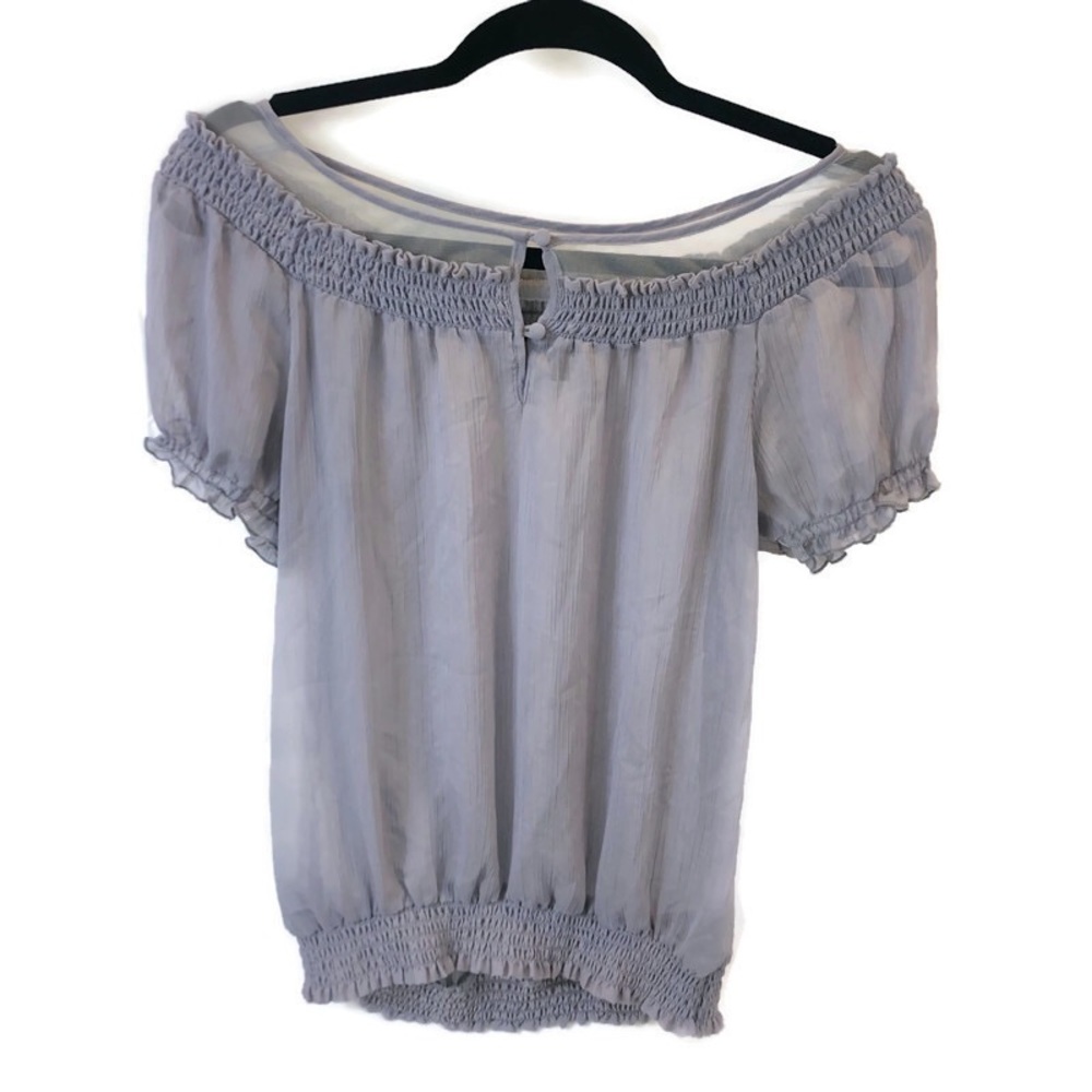 Express grey top with ruffled arm and waist